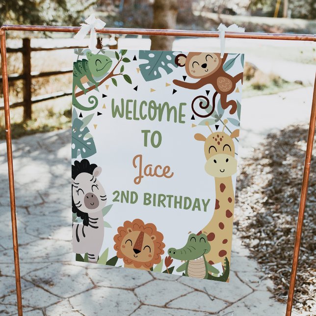 Modern Brown Wild Safari Birthday Welcome Sign (Boys Safari Welcome Sign, Wild Safari Welcome Birthday Party Poster, Jungle Animals Welcome Sign)