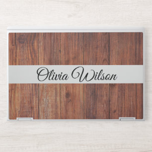 Modern brown wood Background Personalized Name HP Laptop Skin