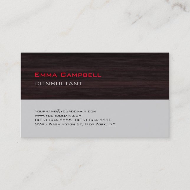 Modern Brown Wood Gray Professional Consultant Business Card (Front)