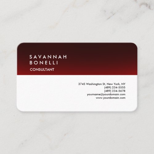 Modern Brownish Red White Trendy Minimalist Business Card