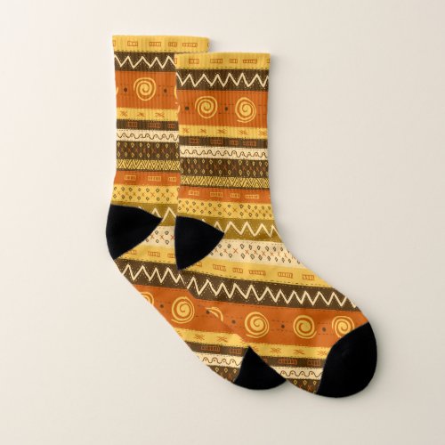 Modern Browns and Yellows Zigzag Patterned Socks