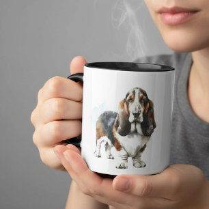 Modern Browns/Black Basset Hound Personalize Mug