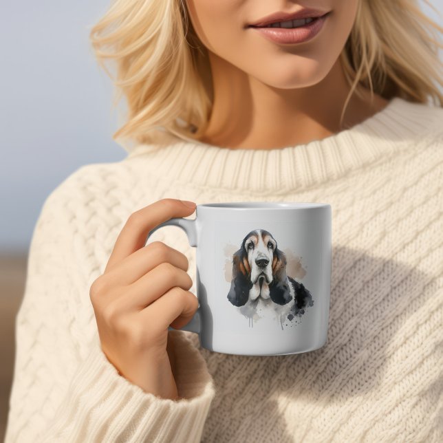 Modern Browns/Black Basset Hound Personalize Mug (Creator Uploaded)