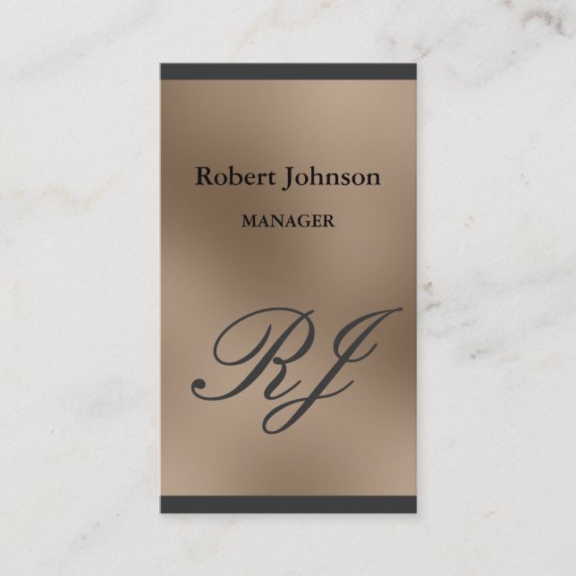 Modern Browny Beige Gray Monogram Business Card (Front)