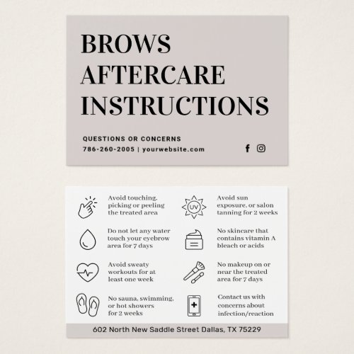 Modern Brows Aftercare PMU Brow Instructions Card