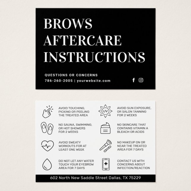 Modern Brows Aftercare PMU Brow Instructions Card (Front & Back)