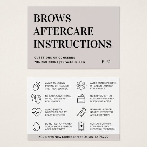 Modern Brows Aftercare PMU Brow Instructions Card