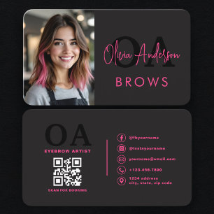 Modern Brows Artist Hot Pink and Black Business Card