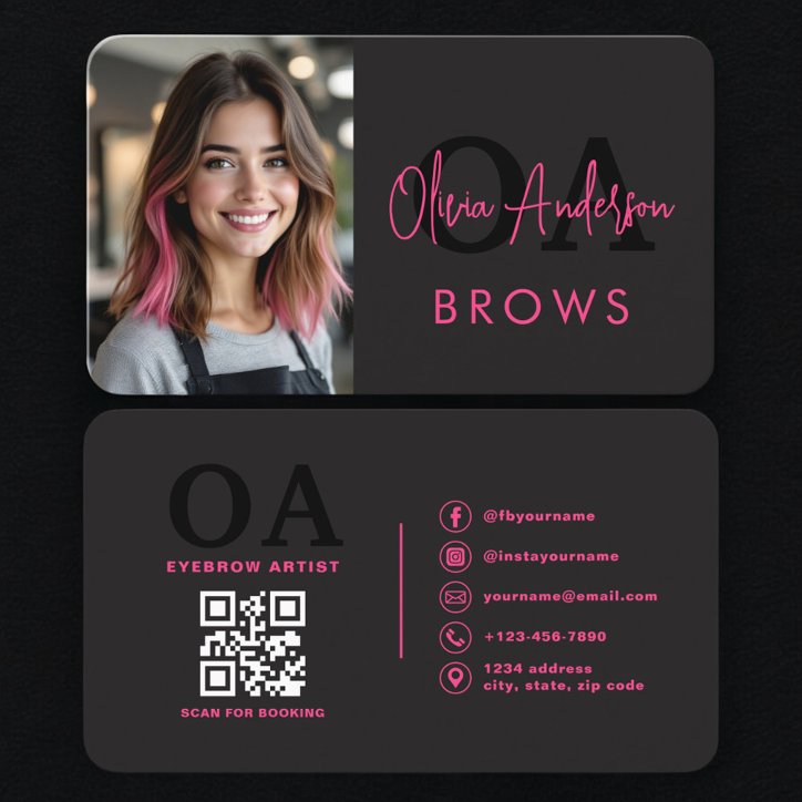 Modern Brows Artist Hot Pink And Black Business Card