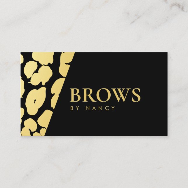 Modern brows Leopard Print Black and Gold Business Card (Front)