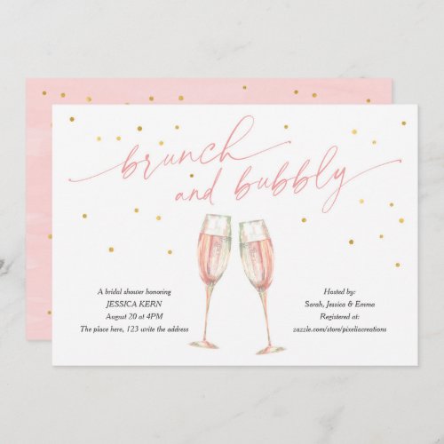 Modern brunch and bubbly champagne bridal shower  invitation