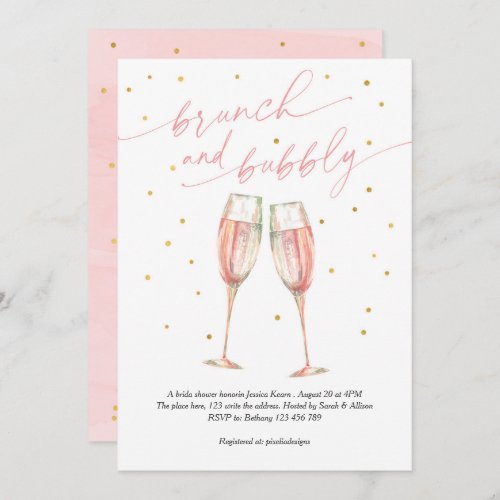 Modern brunch and bubbly champagne bridal shower invitation
