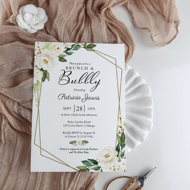 Modern Brunch and Bubbly Greenery Bridal Invite (Creator Uploaded)