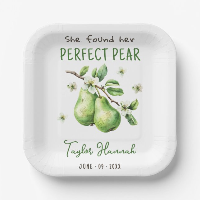 Modern Brunch Greenery Perfect Pear Bridal Shower  Paper Plates (Front)