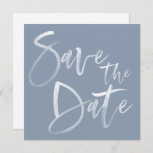 Modern Brush Calligraphy Script Dusty Blue Wedding Save The Date