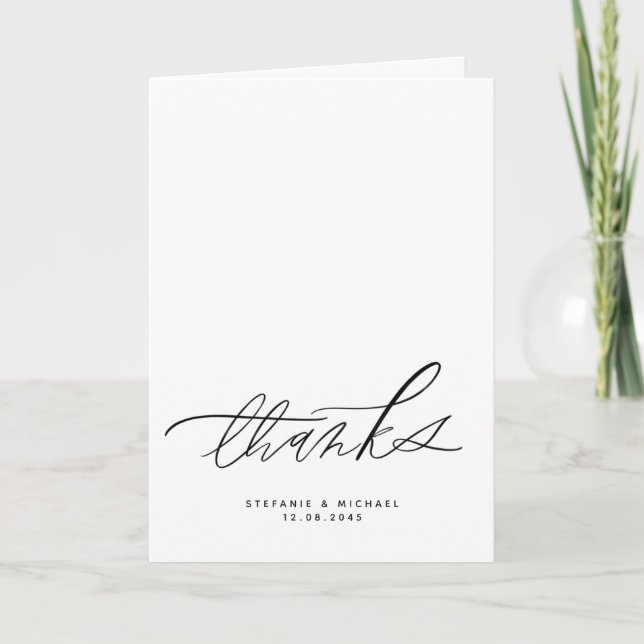Modern Brush Calligraphy Wedding Letterpress Thank You Card (Front)
