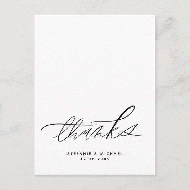 Modern Brush Calligraphy Wedding Thank You Postcard (Front)