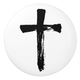 Modern Brush Cross - Christian Artistic Crucifix C Ceramic Knob