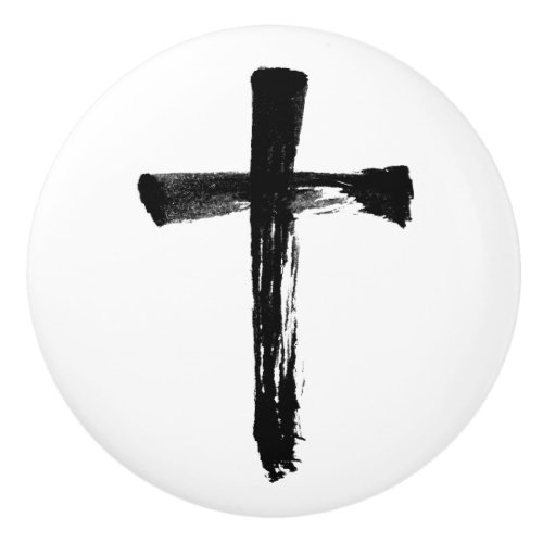 Modern Brush Cross _ Christian Artistic Crucifix Ceramic Knob