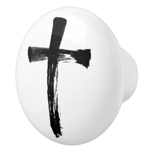 Modern Brush Cross - Christian Artistic Crucifix Ceramic Knob
