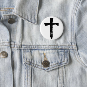 Modern Brush Cross - Christian Jesus God Crucifix Button