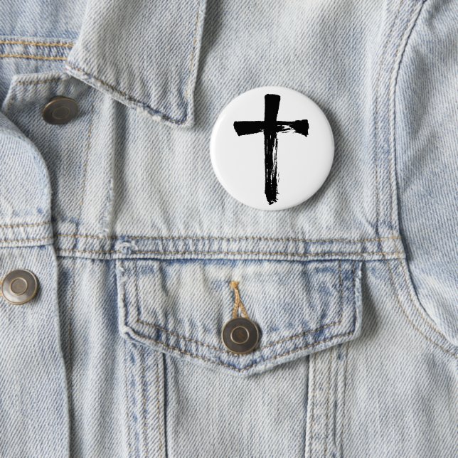 Modern Brush Cross - Christian Jesus God Crucifix Button (In Situ)