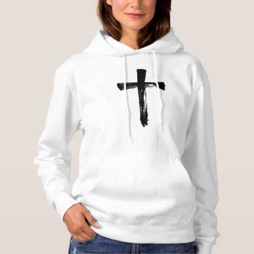 Modern Brush Cross _ Christian Religious Crucifix Hoodie