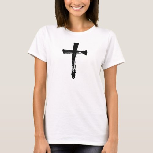 Modern Brush Cross _ Christian Religious Crucifix T_Shirt