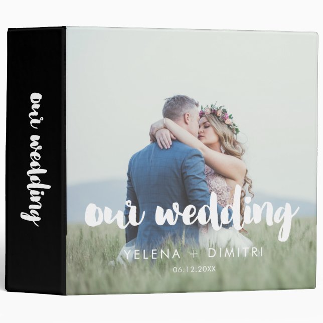Modern brush font wedding photo album binder (Front/Spine)