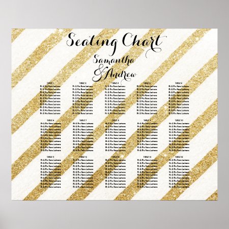 Modern Brush Gold Stripes Table Seating Chart