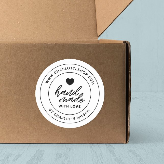 Modern Brush Handmade With Love Heart Classic Round Sticker (Creator Uploaded)