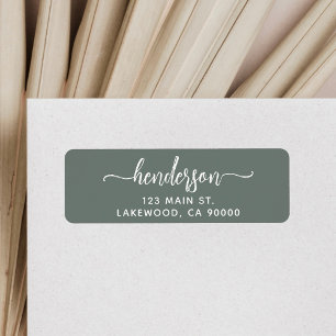 Modern Brush Handwritten Green Return Address Label