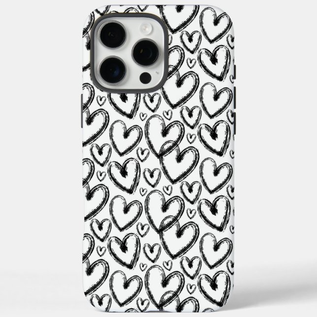 Modern Brush Heart Black White Pattern Case-Mate iPhone Case (Back)