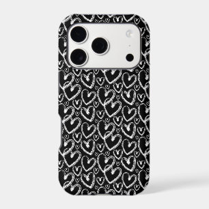 Modern Brush Heart Black White Pattern iPhone 17 Pro Case