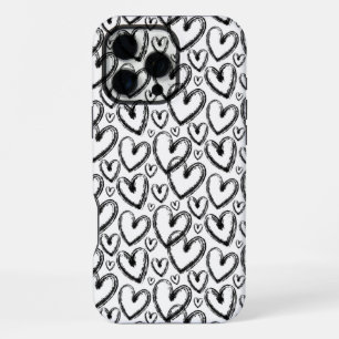 Modern Brush Heart Black White Pattern iPhone 16 Pro Max Case
