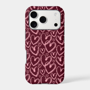 Modern Brush Heart Burgundy Pink Pattern iPhone 17 Pro Case