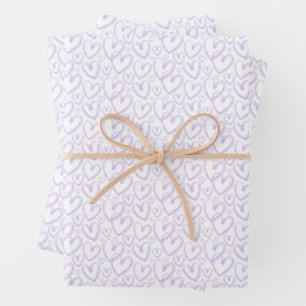 Modern Brush Heart Lavender Purple Pattern Wrapping Paper Sheets