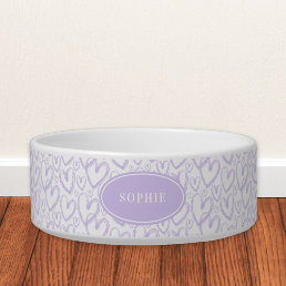 Modern Brush Heart Light Purple Personalized Pet Bowl