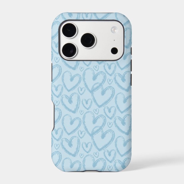 Modern Brush Heart Pastel Blue Pattern Case-Mate iPhone Case (Back)
