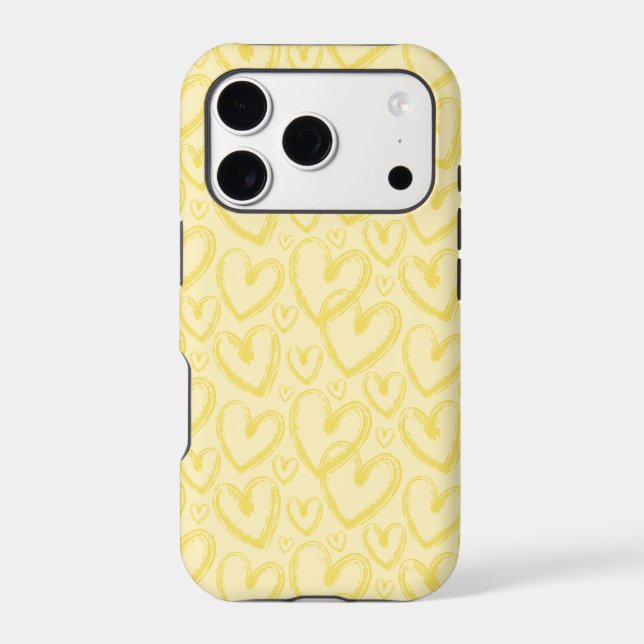 Modern Brush Heart Pastel Yellow Pattern Iphone Case (Back)