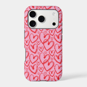 Modern Brush Heart Pink Red Pattern iPhone 17 Pro Case