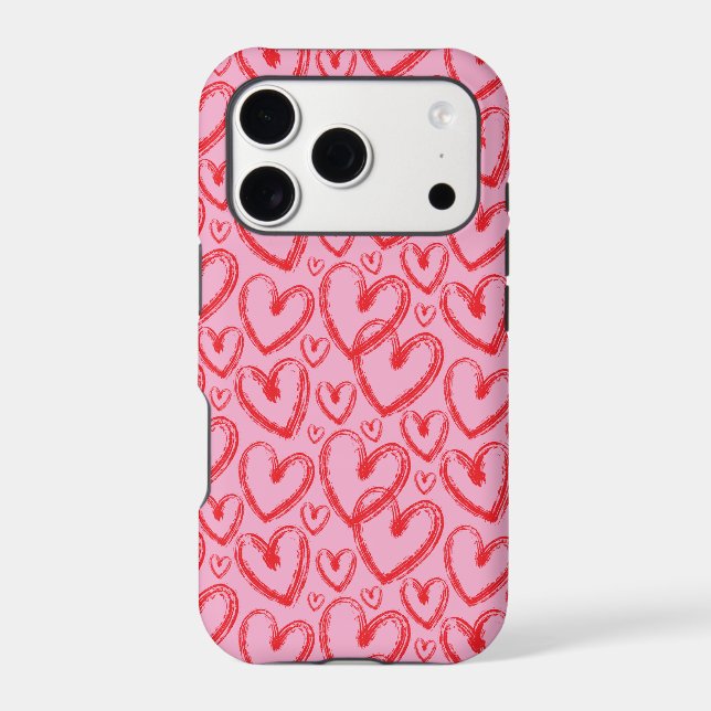 Modern Brush Heart Pink Red Pattern Case-Mate iPhone Case (Back)