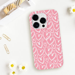 Modern Brush Heart Pink White Pattern iPhone 13 Pro Case