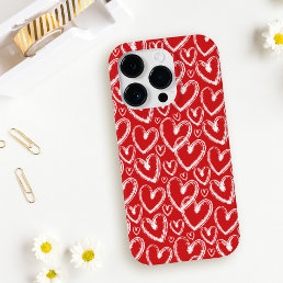 Modern Brush Heart Red White Pattern iPhone 13 Pro Case