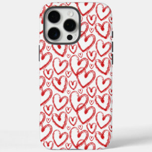 Modern Brush Heart Red White Pattern iPhone 16 Pro Max Case