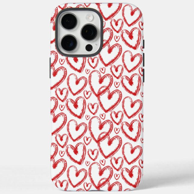 Modern Brush Heart Red White Pattern Case-Mate iPhone Case (Back)