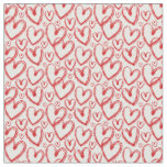 Modern Brush Heart Red White Pattern Fabric