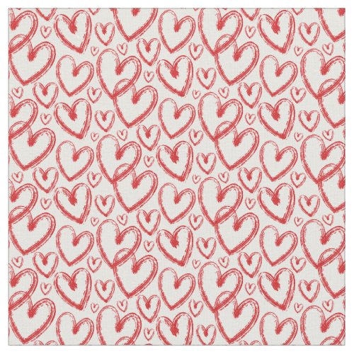 Modern Brush Heart Red White Pattern Fabric