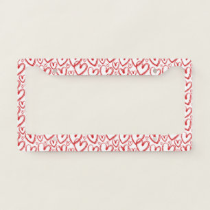 Modern Brush Heart Red White Pattern License Plate Frame