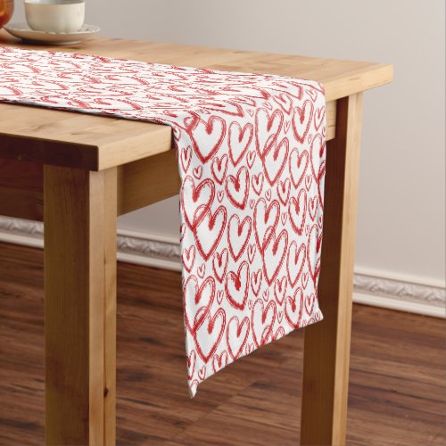 Modern Brush Heart Red White Pattern Short Table Runner